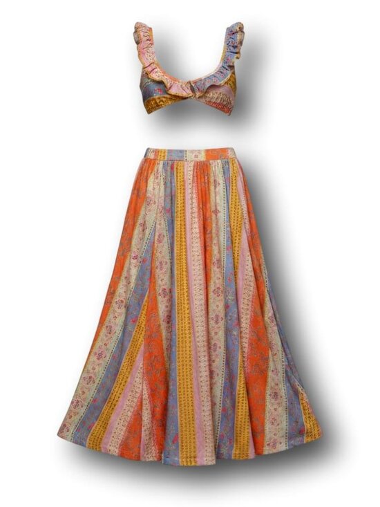 Free People Dresses & Skirts - Free People As It Was Patchwork Ruffle Crop Top Midi Skirt Set XS